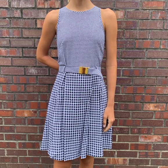 blue check summer school dress